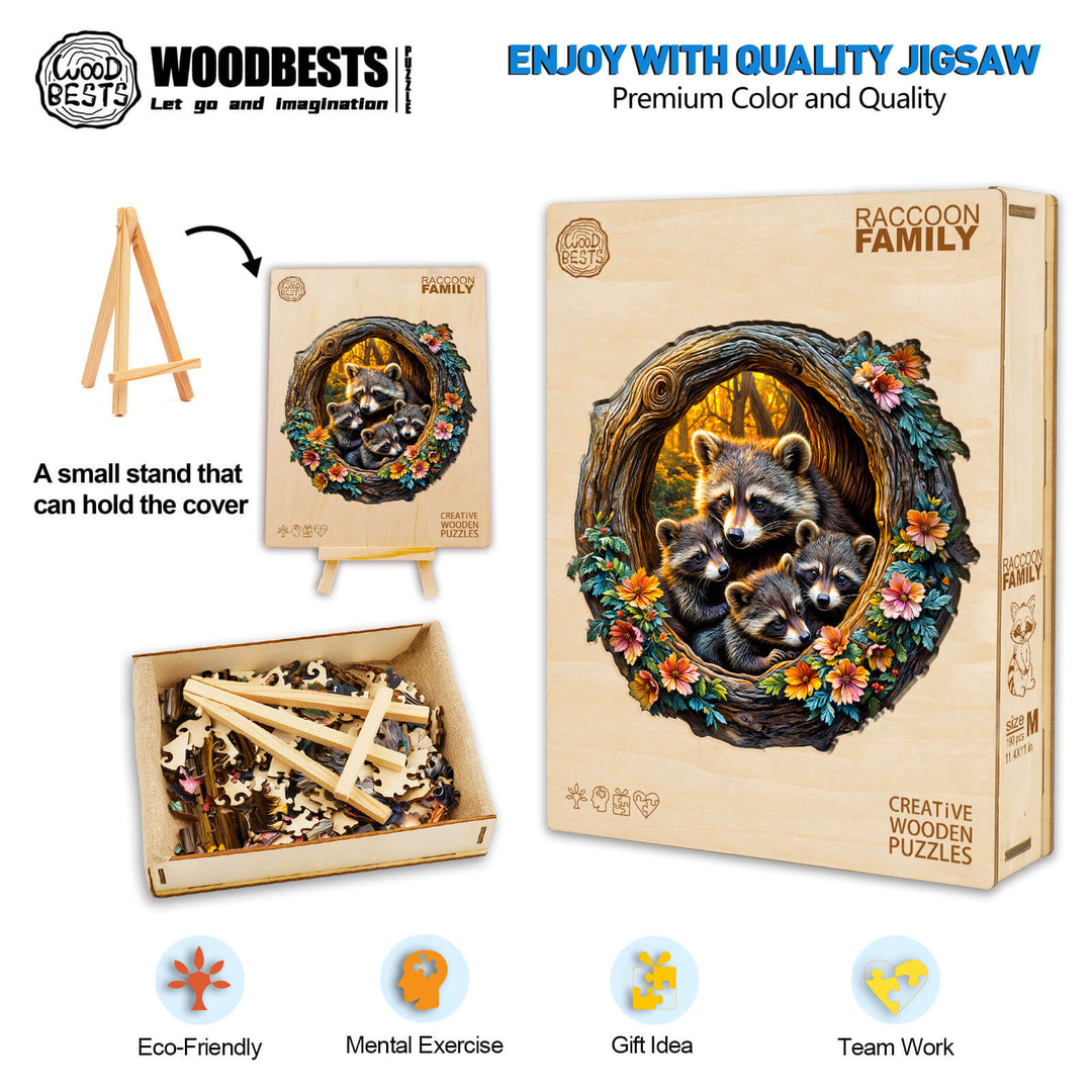 Waschbären-Familie Holzpuzzle