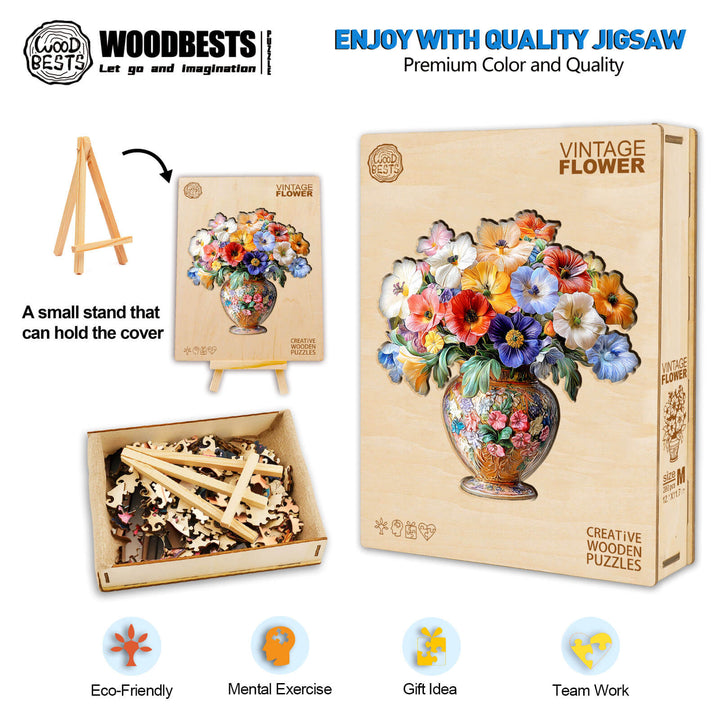 Vintage-Blumen Holzpuzzle