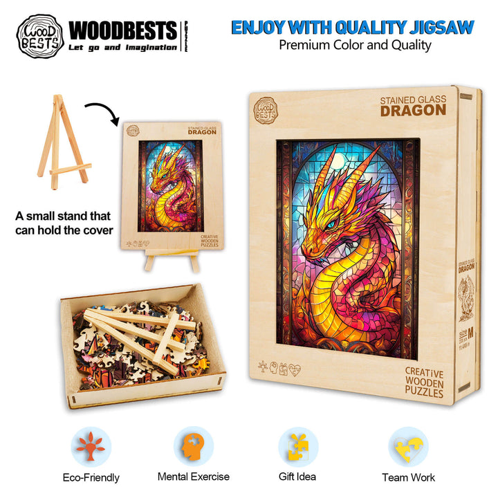 Stained Glass Dragon Wooden Jigsaw Puzzle - By Woodbests