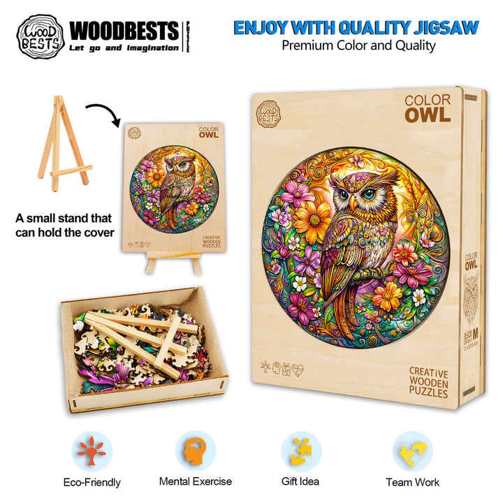 Bunte Eule Holzpuzzle