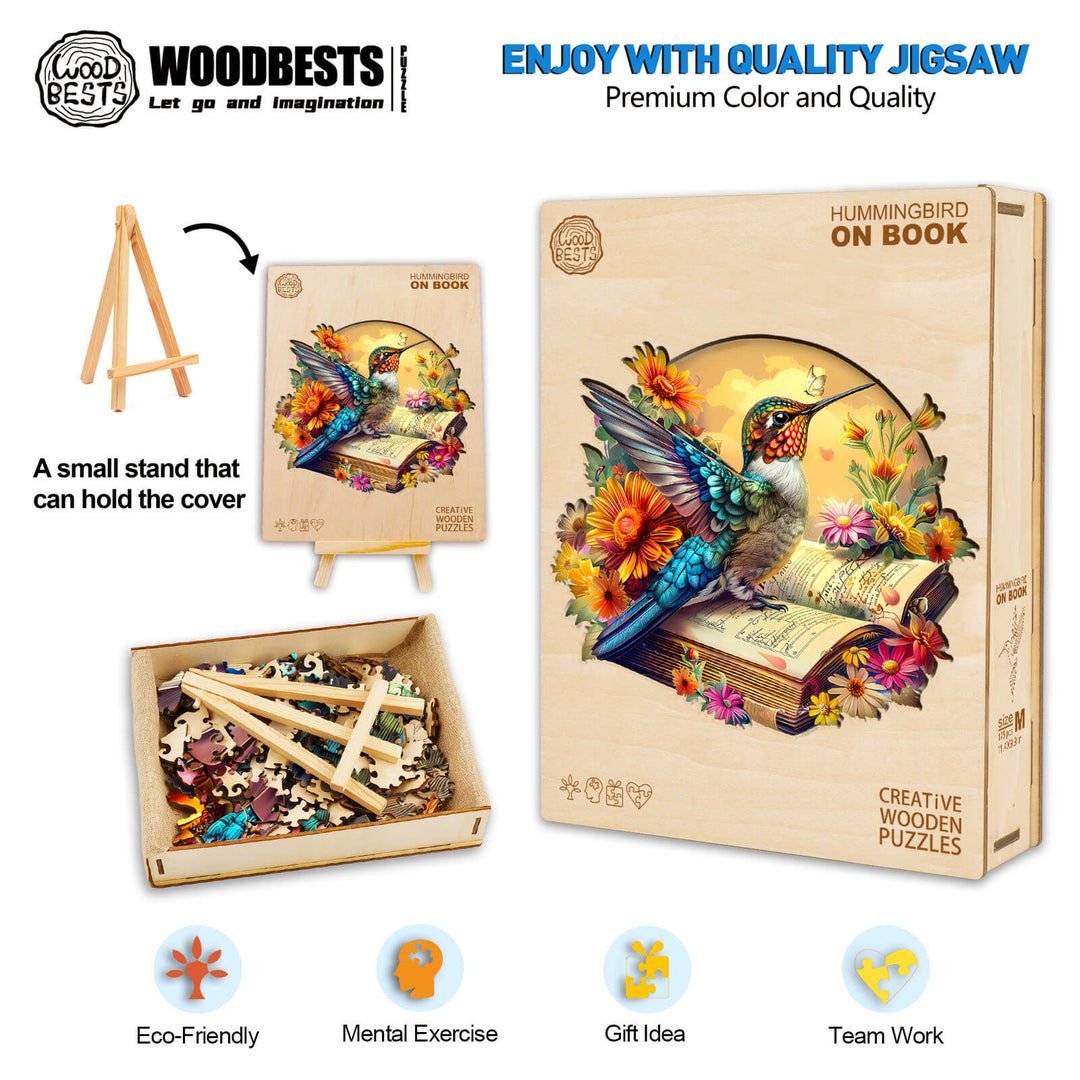 Kolibri auf Buch Holzpuzzle