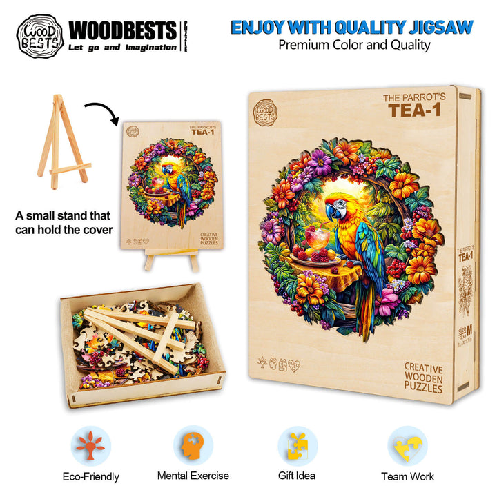 Papageien-Teezeit 1 Holzpuzzle