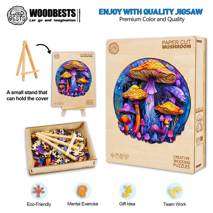 Scherenschnitt-Pilze Holzpuzzle