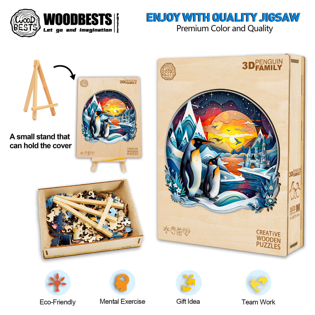 3D Pinguin-Familie Holzpuzzle