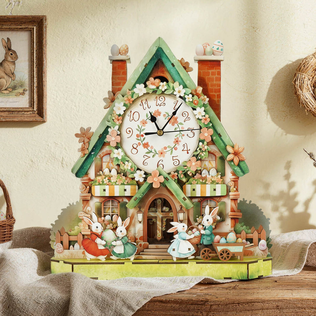 Ostereierhütte - 3D Holzuhr Puzzle Bastelset
