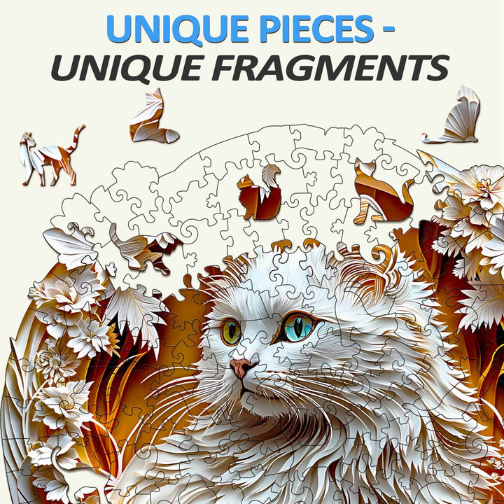 3D Cat-2 wooden jigsaw puzzle featuring unique cat design and floral elements, perfect for mind games and focus.