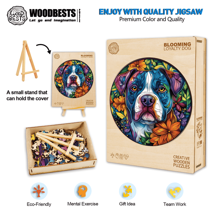 Blühende Treue-Hund Holzpuzzle