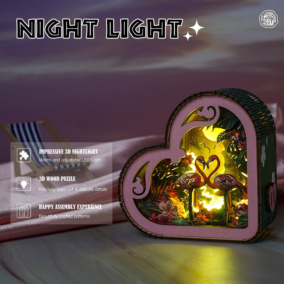 Mondlichtflamingo - 3D Holz Nachtlicht Bausatz