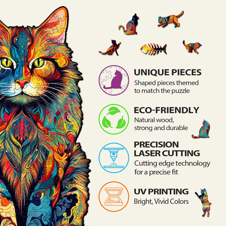 Majestätische Maine-Coon Holzpuzzle