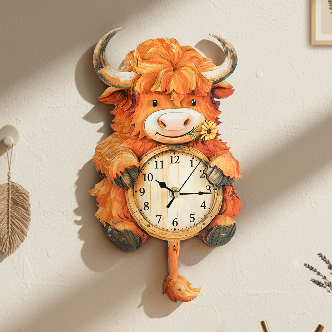 Hochlandrinder – 3D Holzuhr Puzzle Bastelset