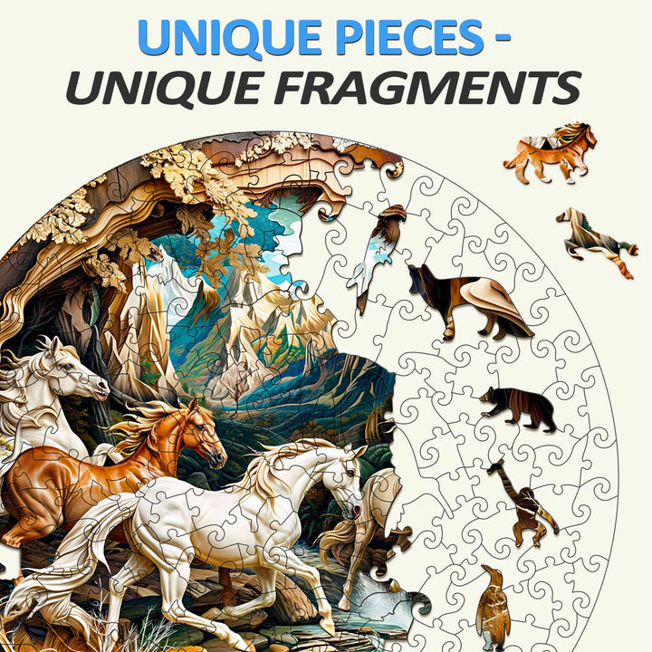 3D Horse Wooden Jigsaw Puzzle showcasing unique pieces, enhancing focus and problem-solving skills for puzzle enthusiasts.