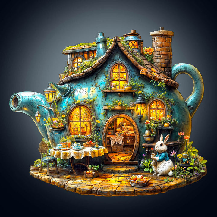 Hasen-Teekanne Holzpuzzle