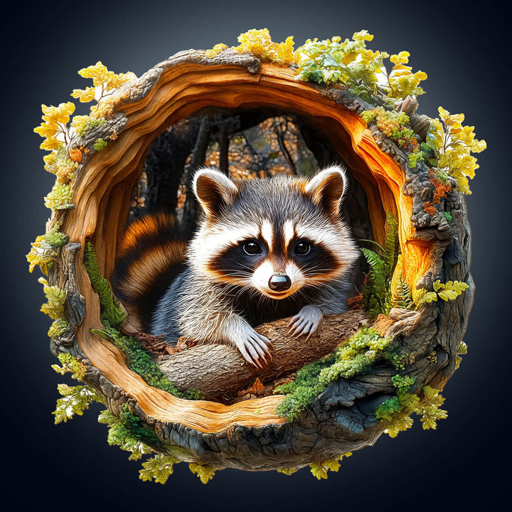 3D Baumloch Waschbär-2 Holzpuzzle