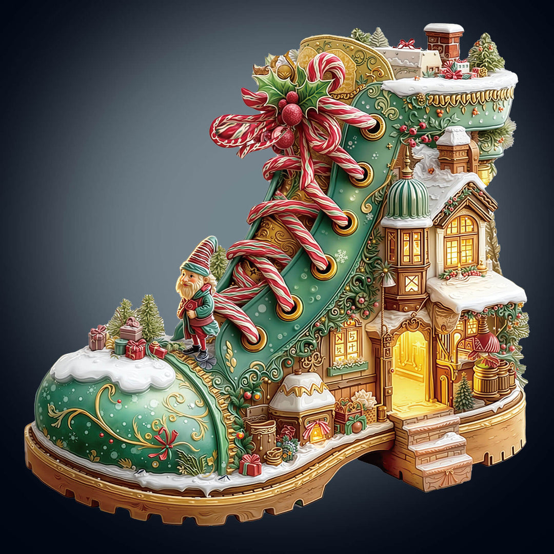 Weihnachts-Schneestiefelhütte Holzpuzzle