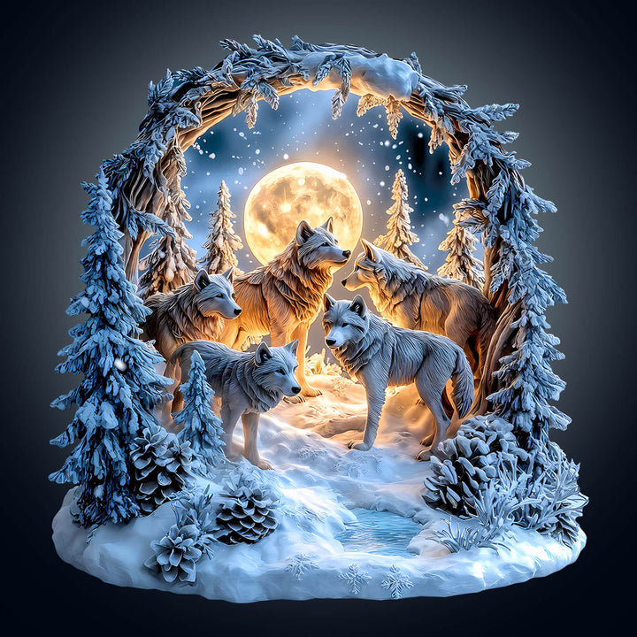 Schneenacht-Wölfe Holzpuzzle