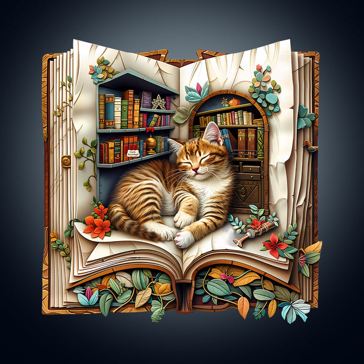 Katze im Buch Holzpuzzle