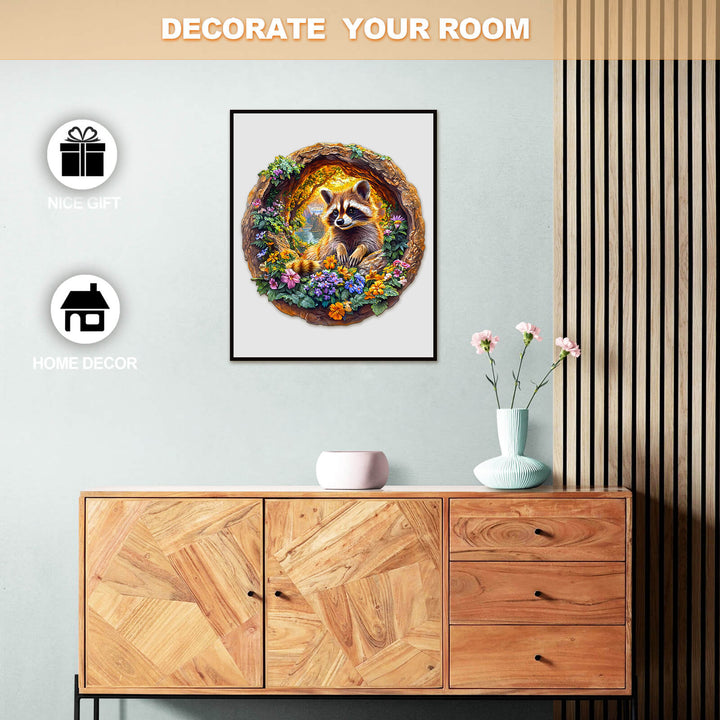 3D Raccoon on Vacation Wooden Jigsaw Puzzle - Woodbests