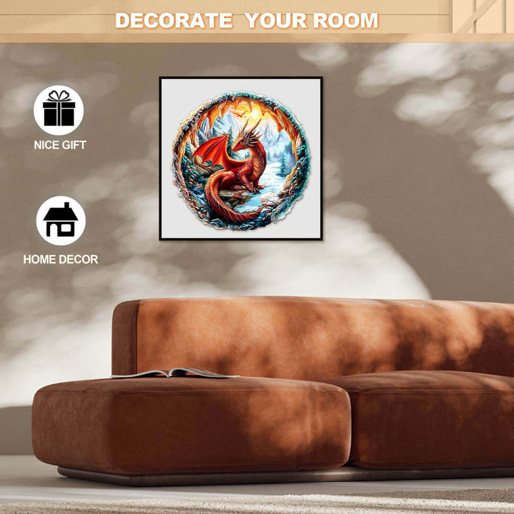 3D crimson dragon artwork in a stylish living room, ideal for home decor and a unique gift.