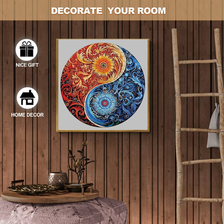 Yellow Blue Yin Yang Wooden Jigsaw Puzzle-Woodbests