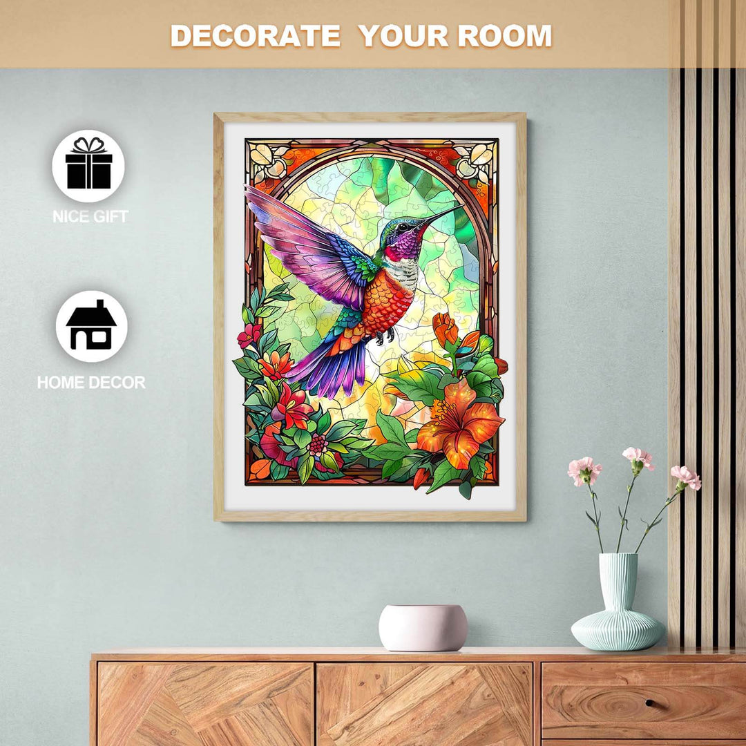 Stained Glass Hummingbird-3 Wooden Jigsaw Puzzle - Woodbests