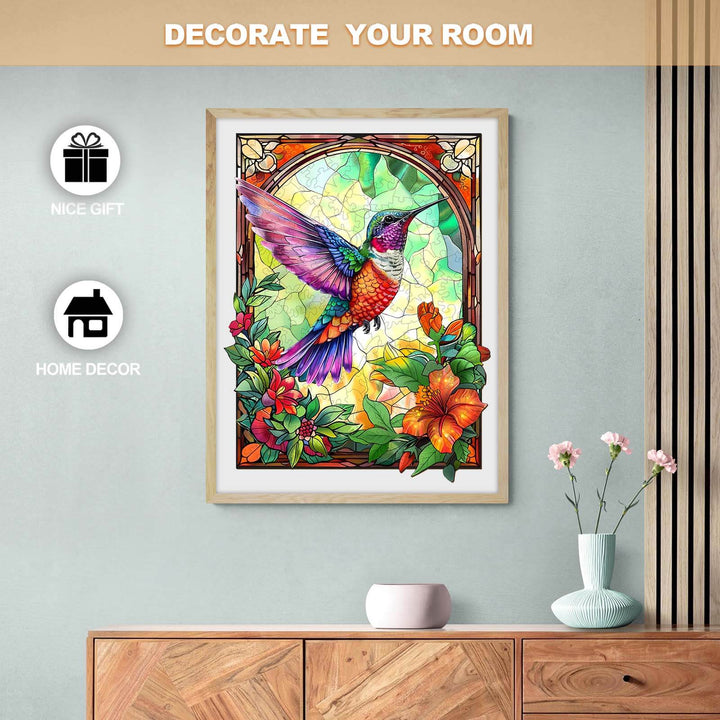 Stained Glass Hummingbird-3 Wooden Jigsaw Puzzle - Woodbests