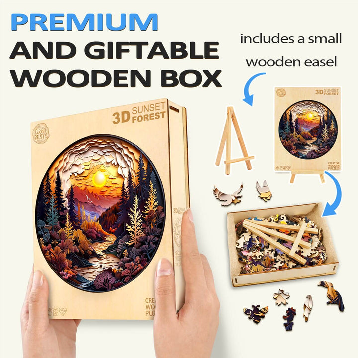 3D Sunset Forest Wooden Jigsaw Puzzle - Woodbests