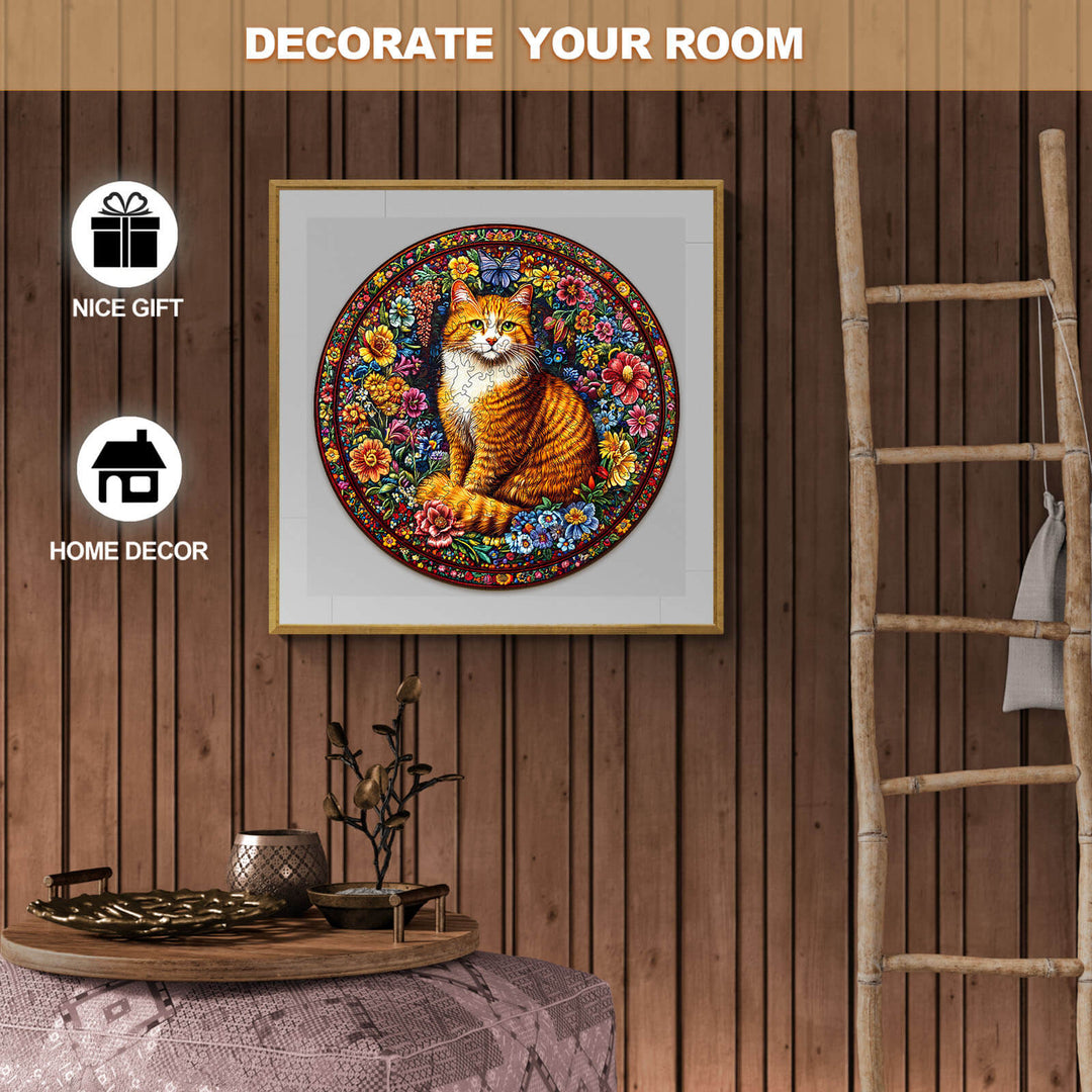 Blumen-Katzen Holzpuzzle