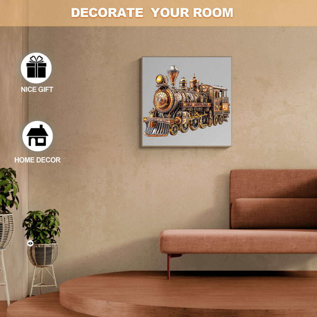 3D Mechanical Steam Train Wooden Jigsaw Puzzle as home decor; a perfect gift to enhance your room's style.
