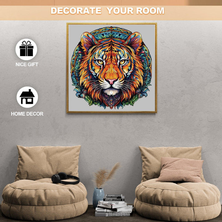 Mandala Tiger Wooden Jigsaw Puzzle-Woodbests