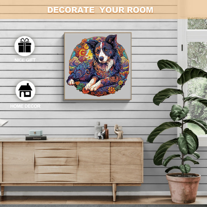 Mandala Border Collie Wooden Jigsaw Puzzle-Woodbests