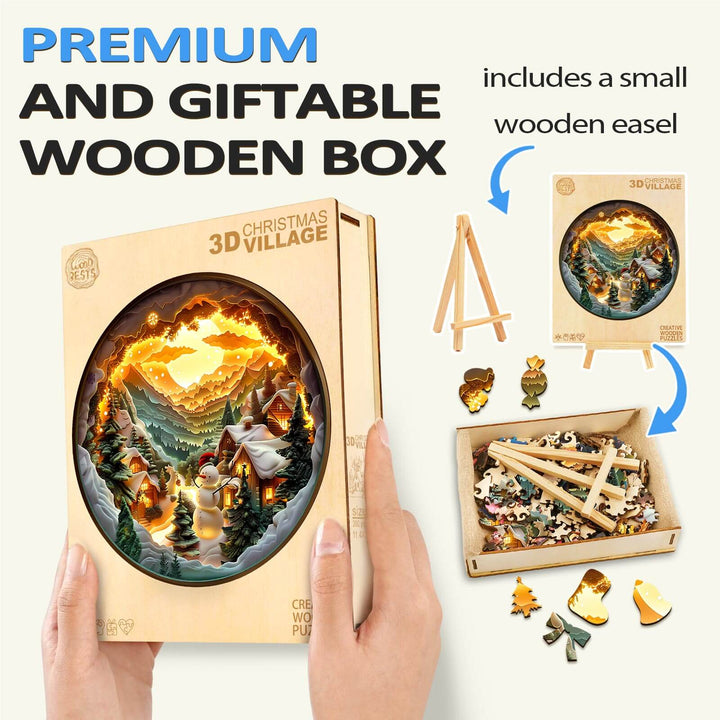 3D Christmas Village Wooden Jigsaw Puzzle - Woodbests