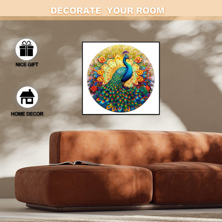 Mandala Peacock Wooden Jigsaw Puzzle-Woodbests