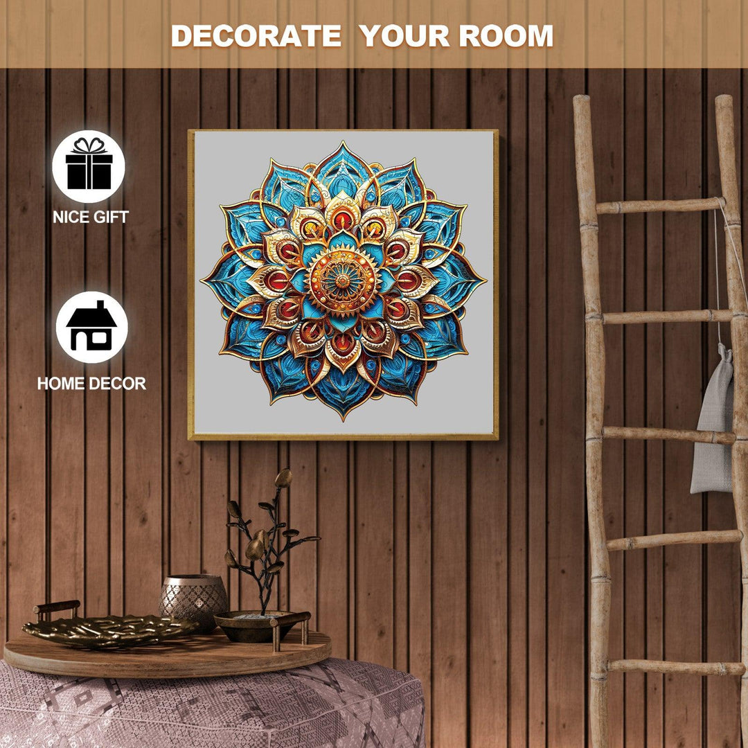 Blue Mandala Wooden Jigsaw Puzzle-Woodbests