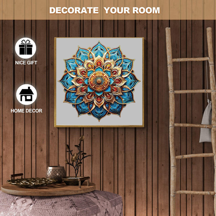 Blue Mandala Wooden Jigsaw Puzzle-Woodbests