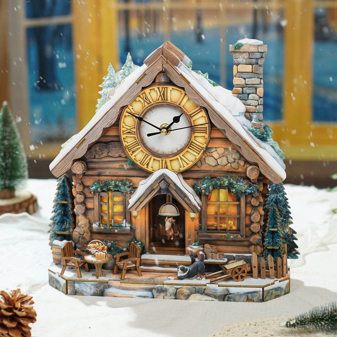 Schweizer Chalet – 3D Holzuhr Puzzle Bastelset