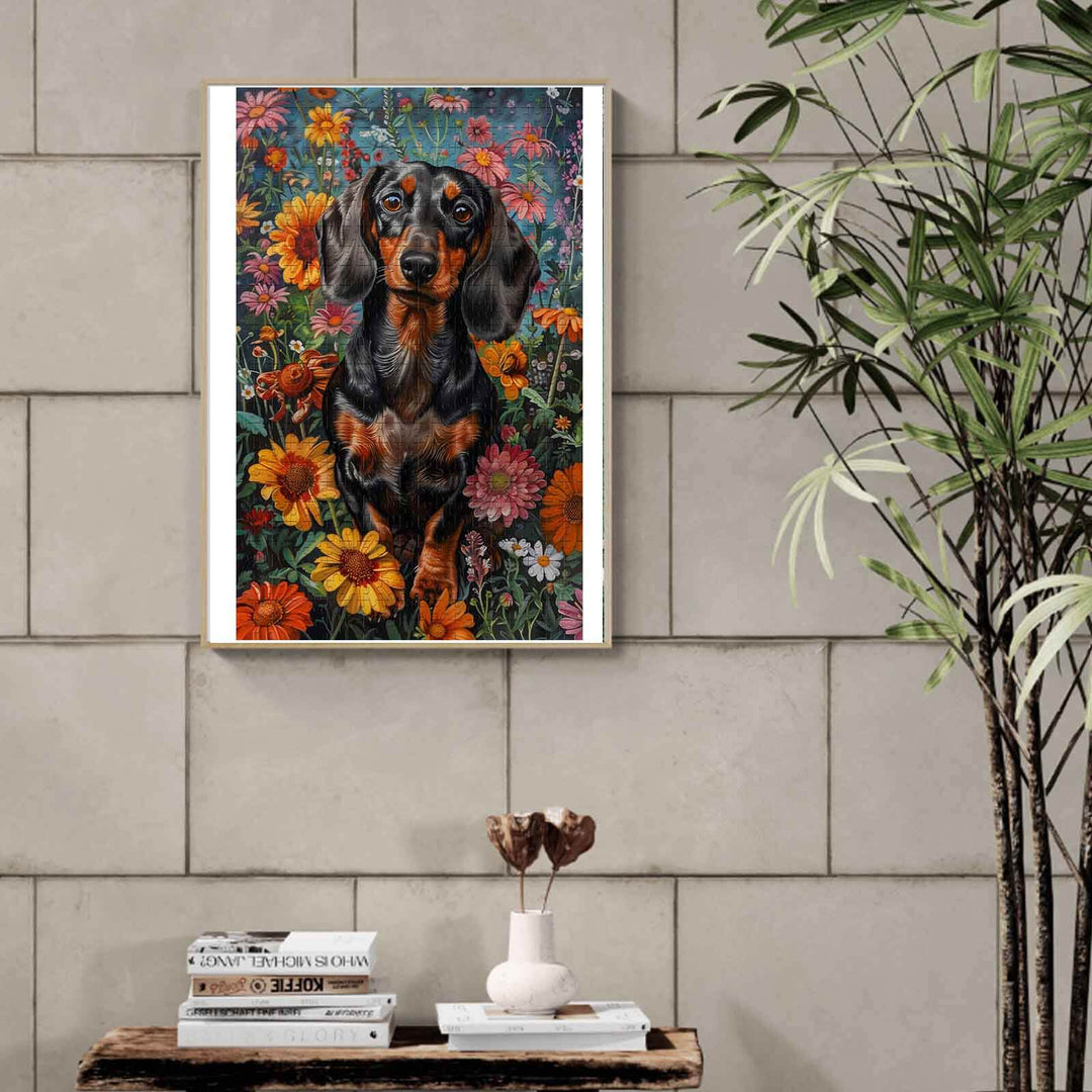 Dachshund in flowers 500 / 1000 Piece Puzzle - Woodbests