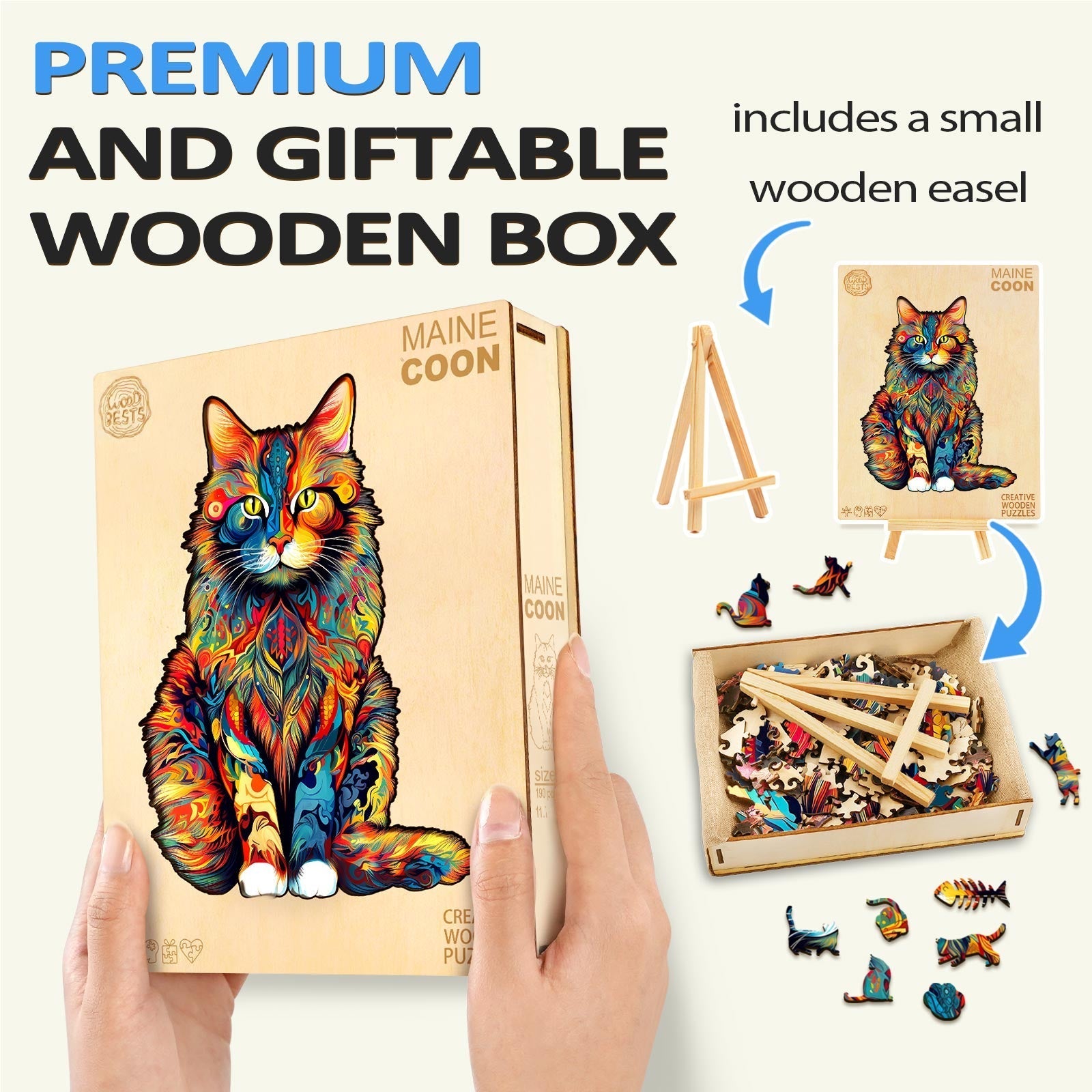 Majestätische Maine-Coon Holzpuzzle