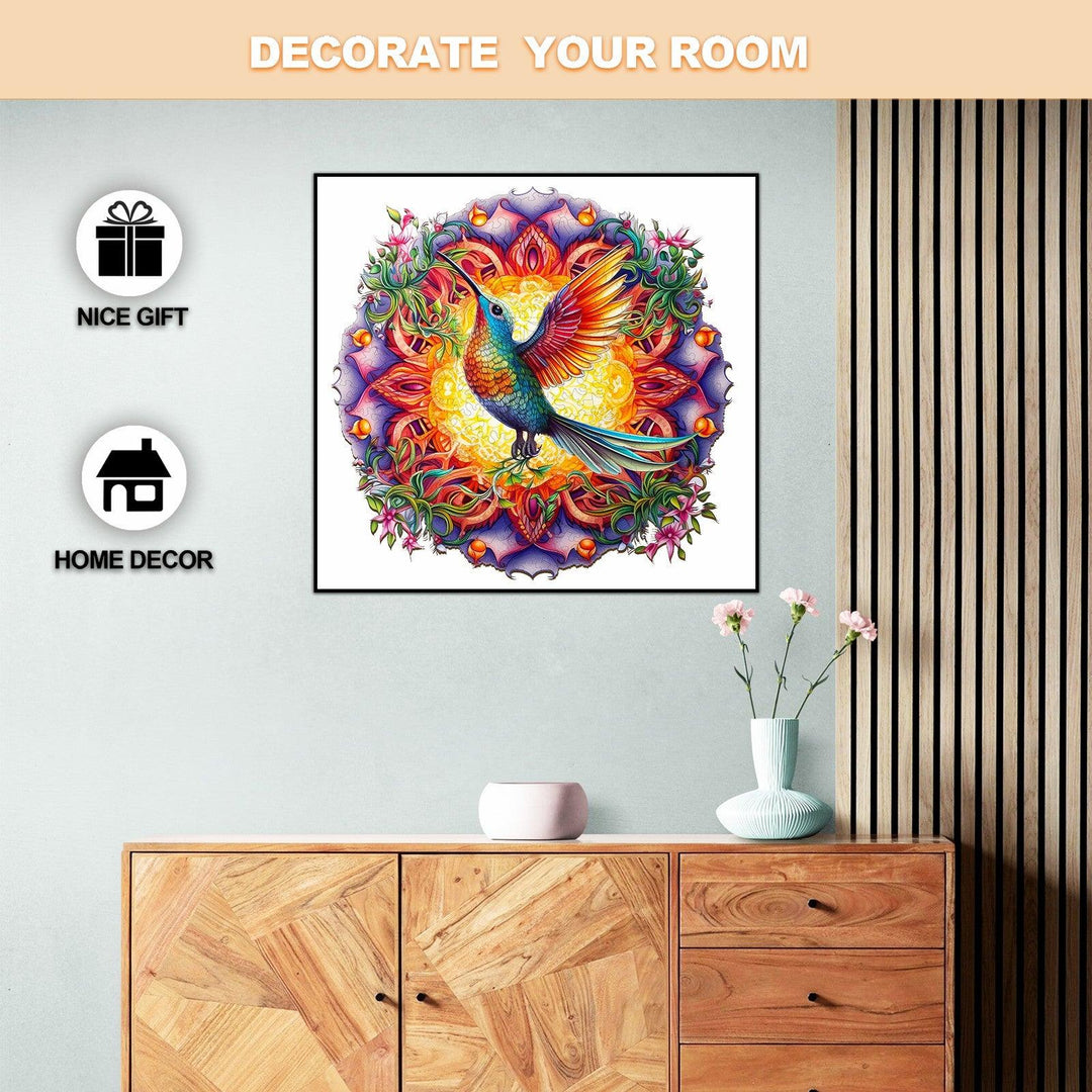Mandala & Hummingbird 2 Wooden Jigsaw Puzzle-Woodbests
