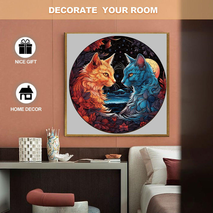 Yin Yang Cat-2 Wooden Jigsaw Puzzle-Woodbests