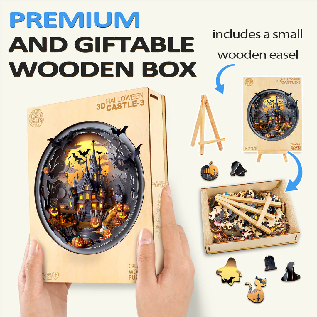 3D Halloween Castle-3 Wooden Jigsaw Puzzle - Woodbests
