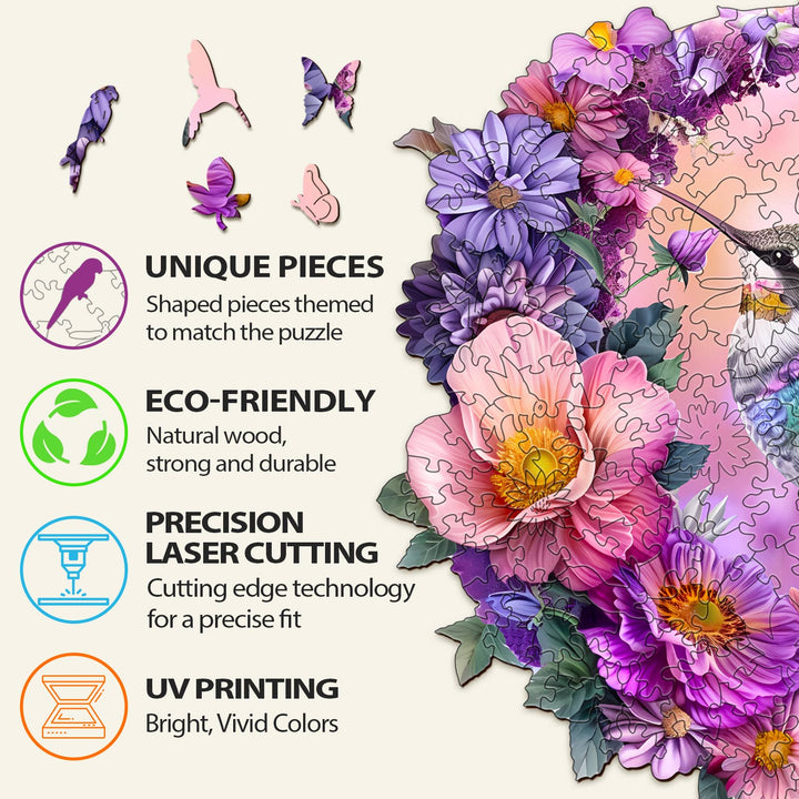 Hummingbird and Moon Wooden Jigsaw Puzzle - By Woodbests