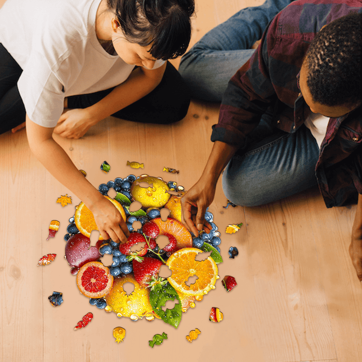Buntes Obst Holzpuzzle