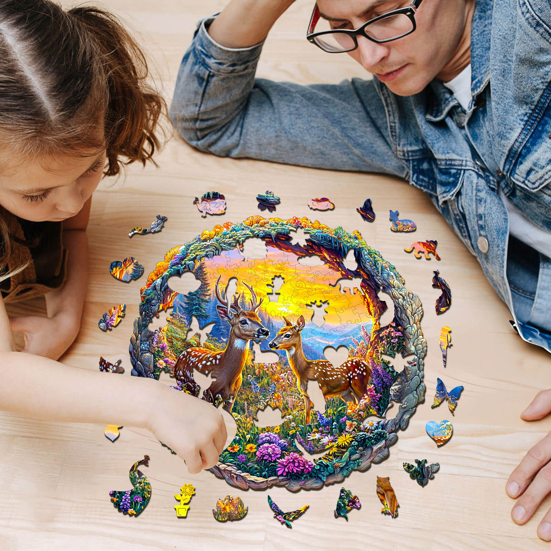 3D Deer among Flowers Wooden Jigsaw Puzzle - By Woodbests
