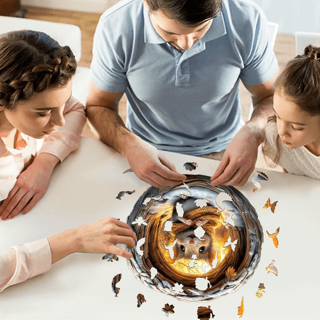 3D Cave Mouse Wooden Jigsaw Puzzle - Woodbests