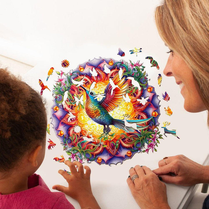 Mandala & Hummingbird 2 Wooden Jigsaw Puzzle-Woodbests