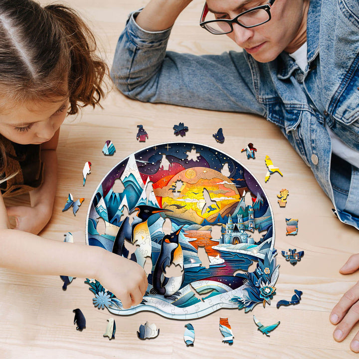 3D Pinguin-Familie Holzpuzzle