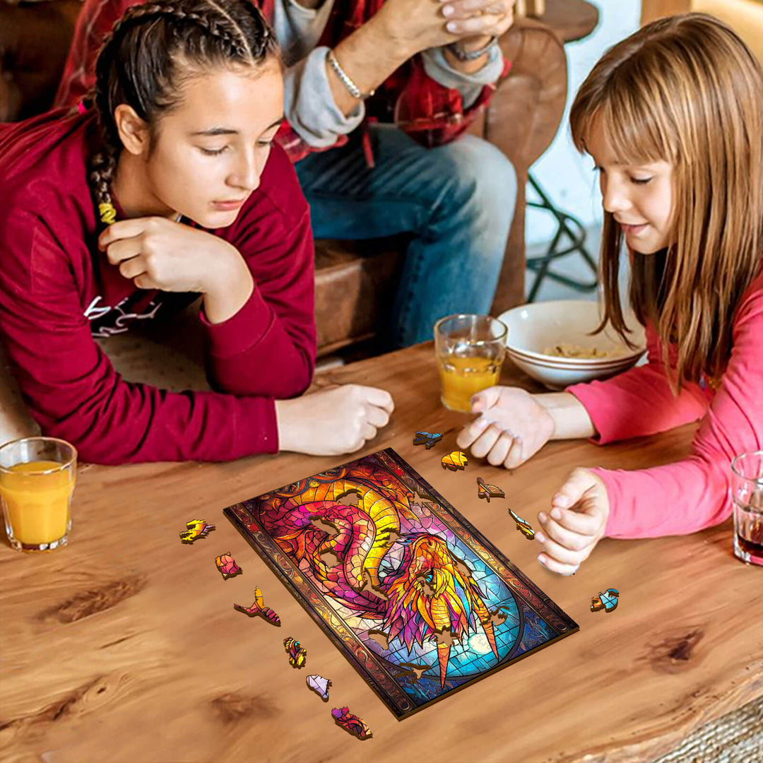 Stained Glass Dragon Wooden Jigsaw Puzzle - By Woodbests