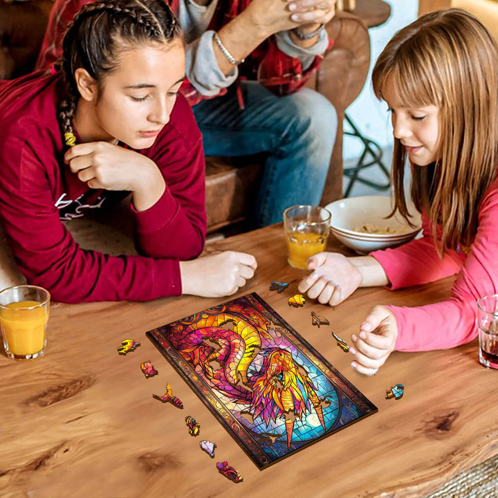 Stained Glass Dragon Wooden Jigsaw Puzzle - By Woodbests