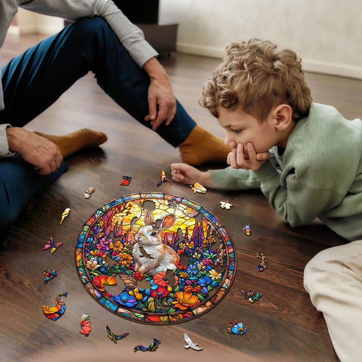 Blumenfeld-Hase Holzpuzzle