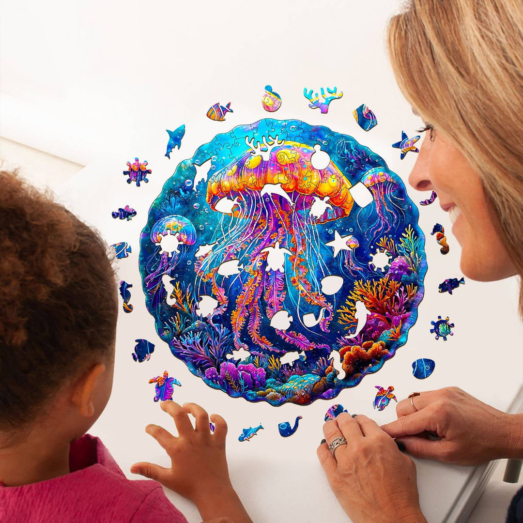 Bunte-Quallen Holzpuzzle